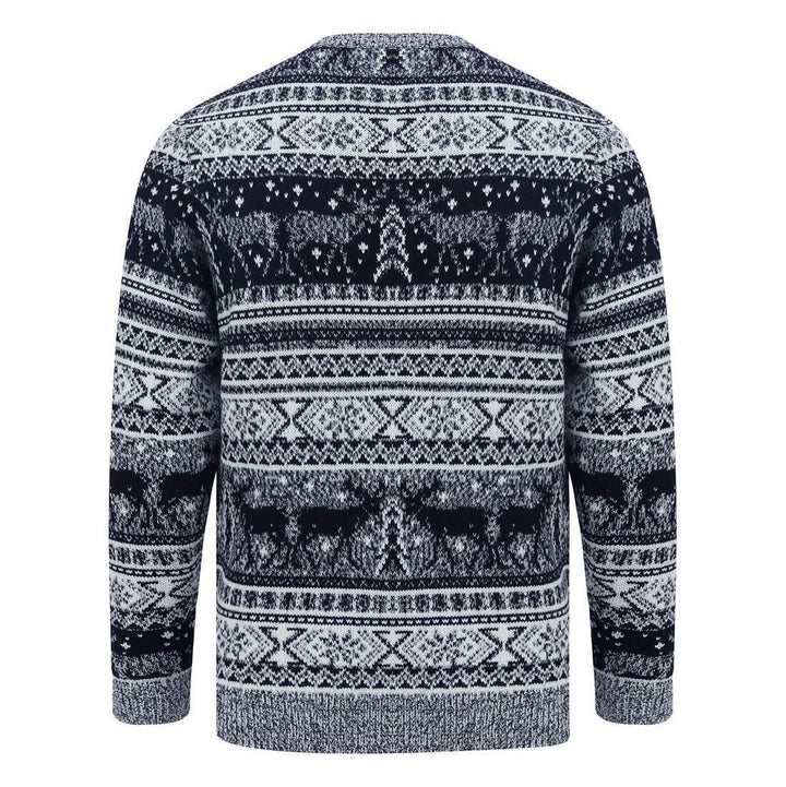 Mens Reindeer Fair Isle Christmas Jumper Grey Marl Nordic
