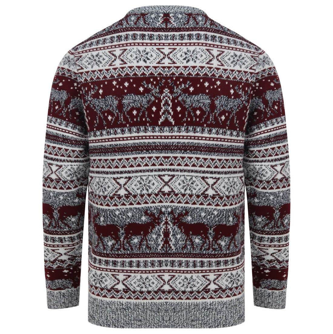 Mens Reindeer Fair Isle Christmas Jumper Grey Marl Nordic