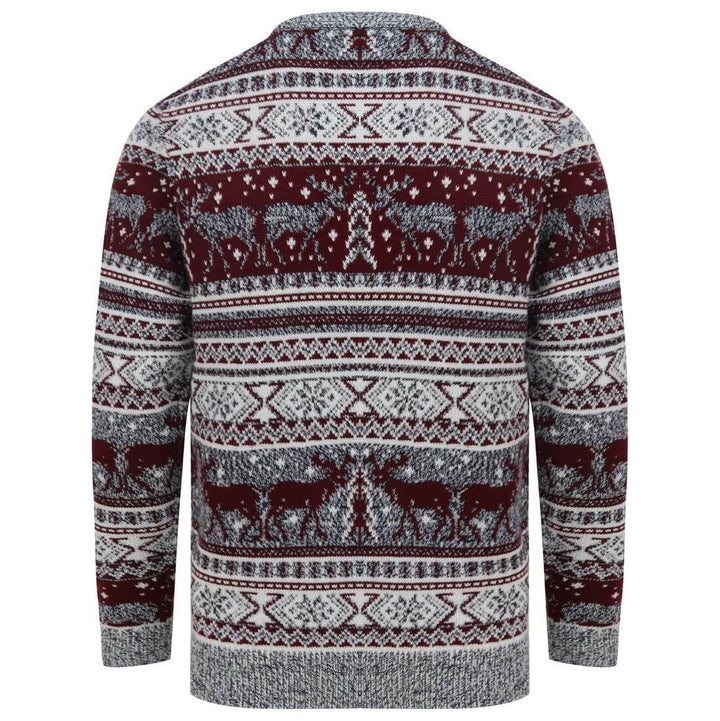 Mens Reindeer Fair Isle Christmas Jumper Grey Marl Nordic