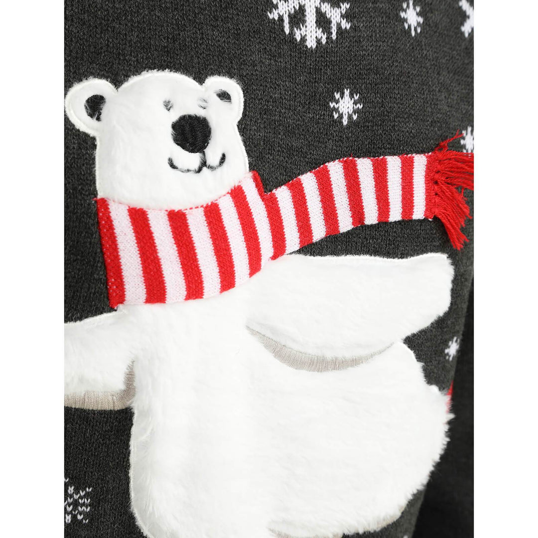 Mens Christmas Jumper Polar Bear Ice Skating With Striped Scarf