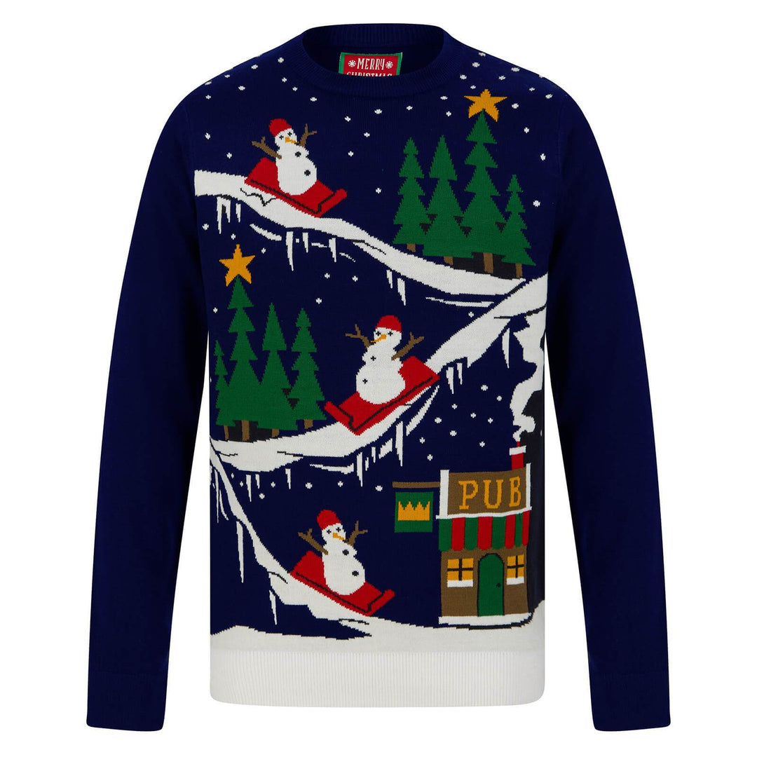 Mens To The Pub Snowman Christmas Jumper Ink / S