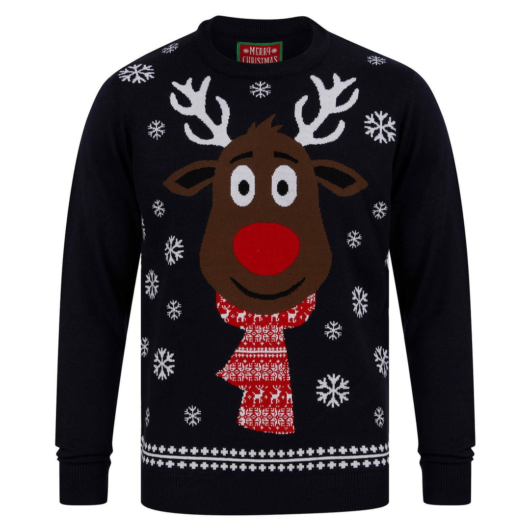 Mens Festive Scarf Rudolph Reindeer Christmas Jumper Ink / S