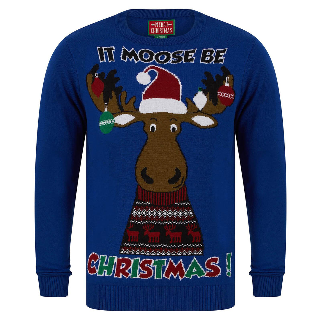 Mens It Moose Be Christmas Festive Xmas Jumper Sapphire / S