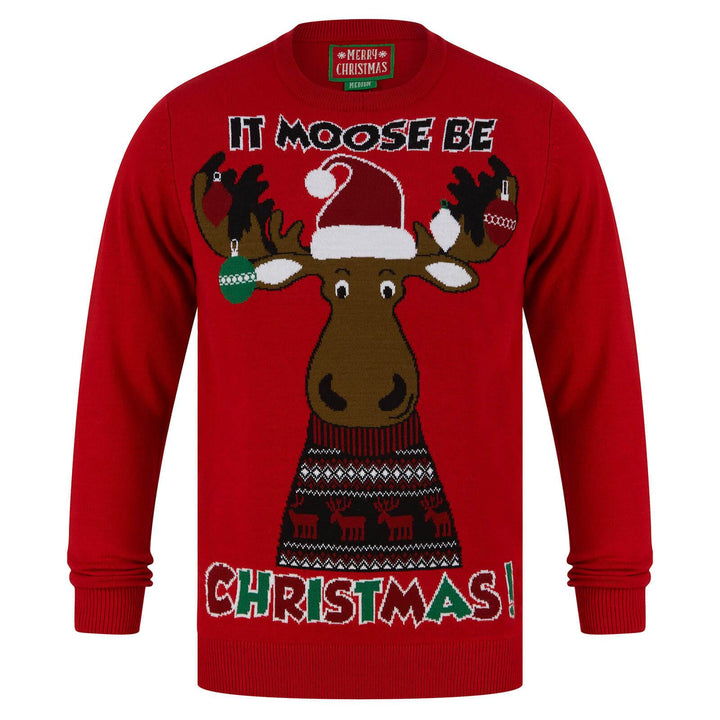 Mens It Moose Be Christmas Festive Xmas Jumper Red / S