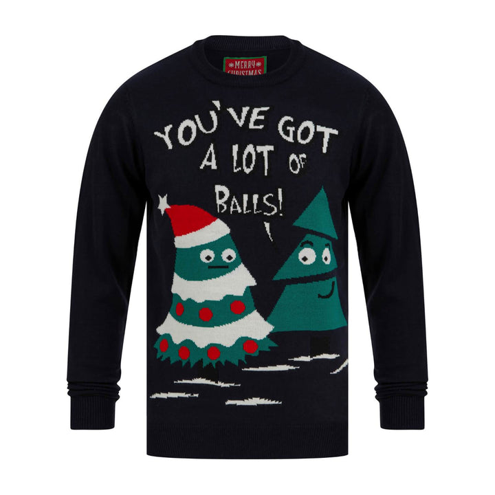 Mens Novelty A Lot Of Balls Xmas Tree Christmas Jumper Ink / S