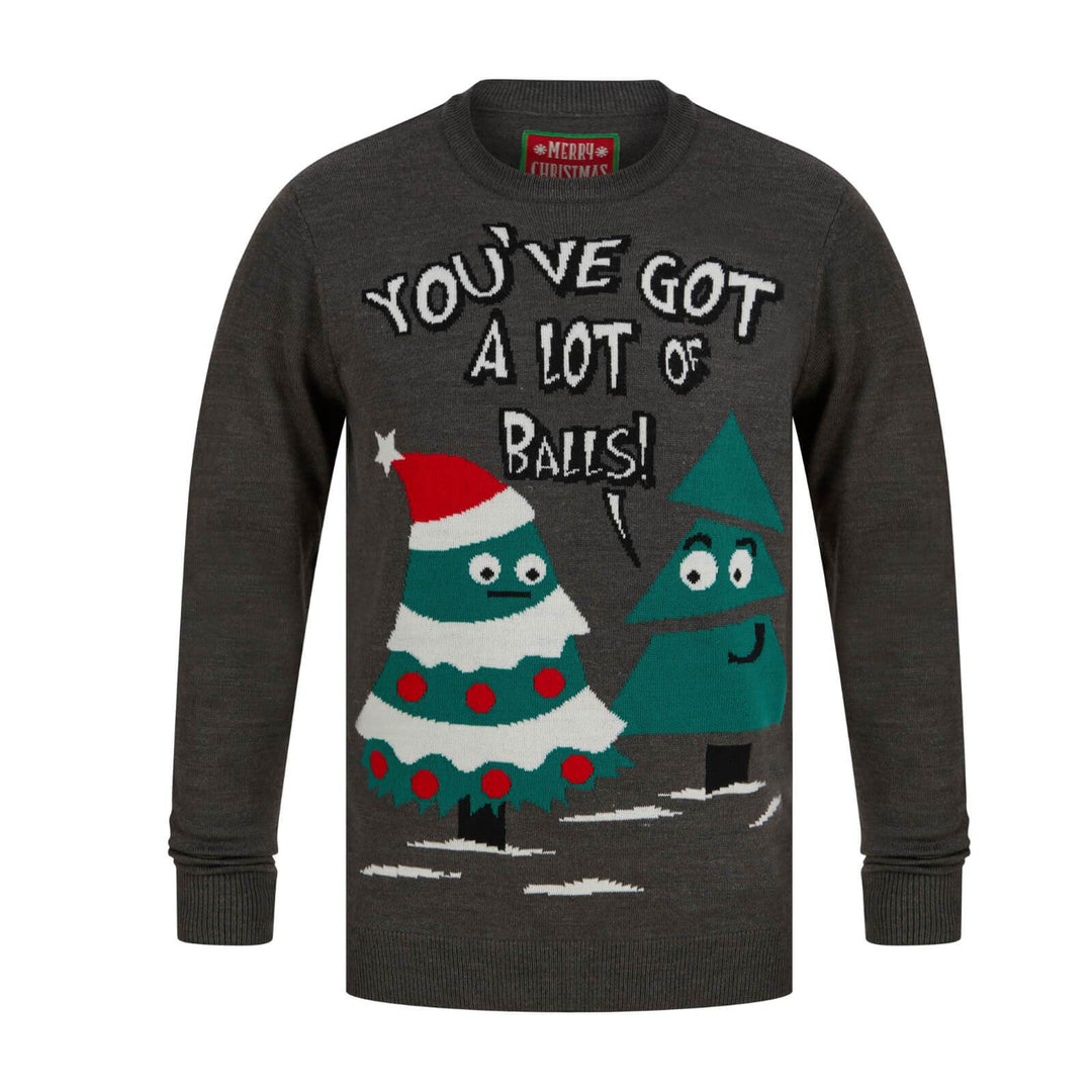 Mens Novelty A Lot Of Balls Xmas Tree Christmas Jumper Grey / S