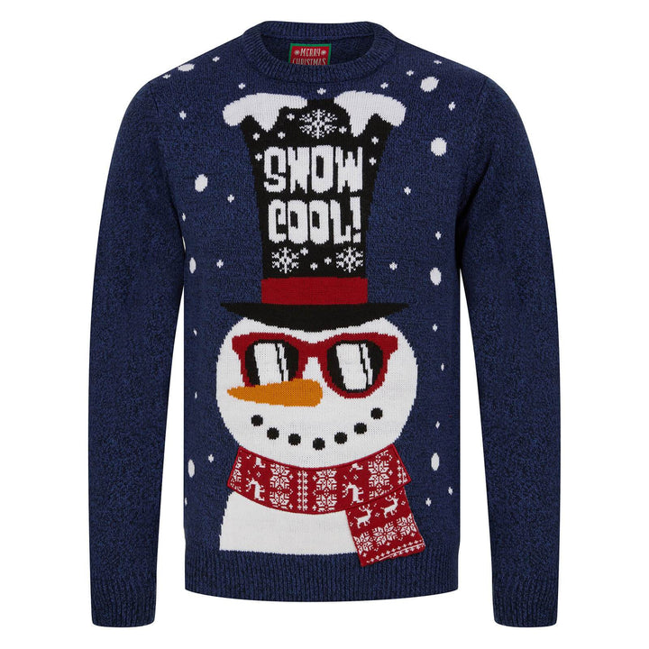 Mens LED Snowman Christmas Jumper Snow Cool Light Up Shades Ink &amp; Sapphire / S