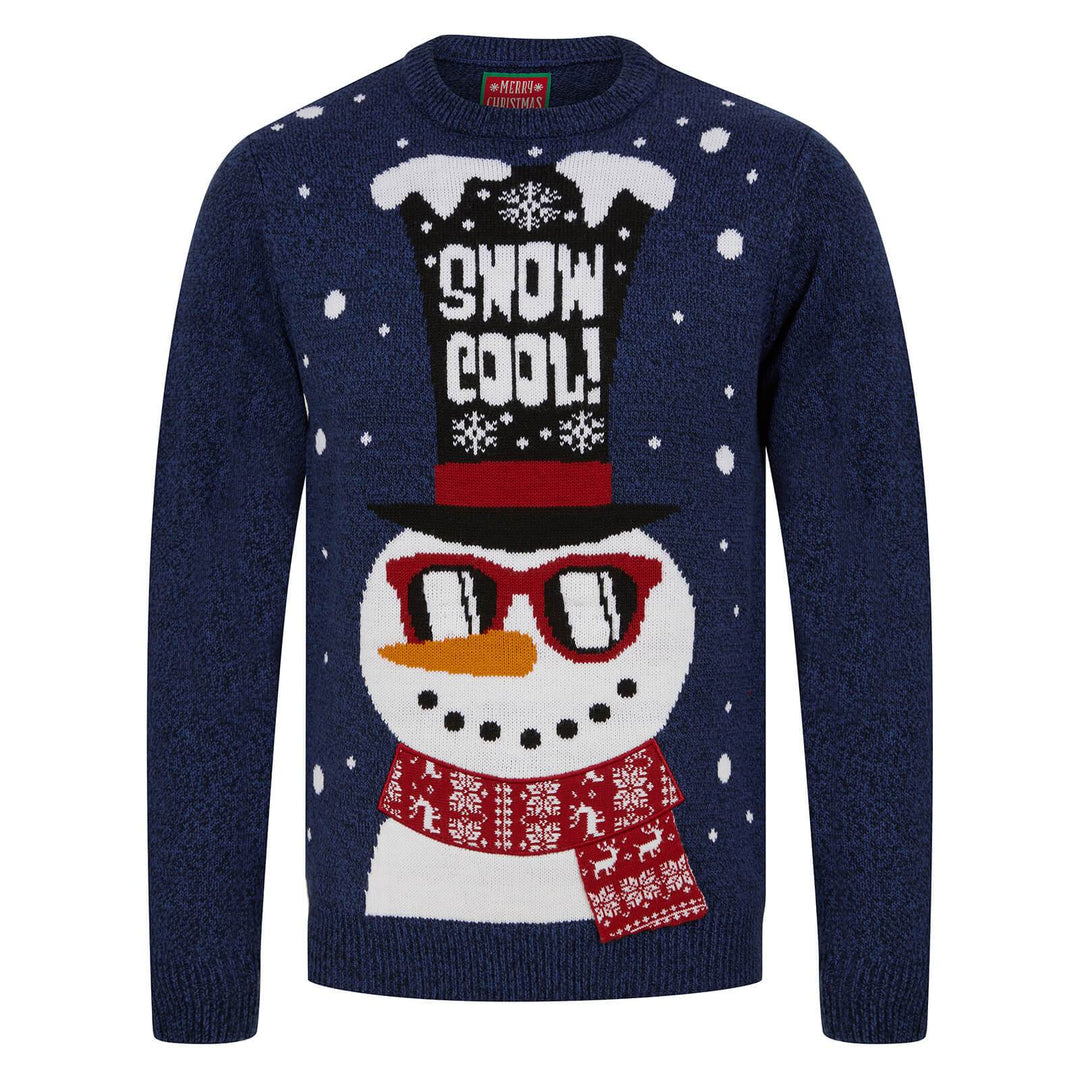 Mens LED Snowman Christmas Jumper Snow Cool Light Up Shades Ink & Sapphire / S