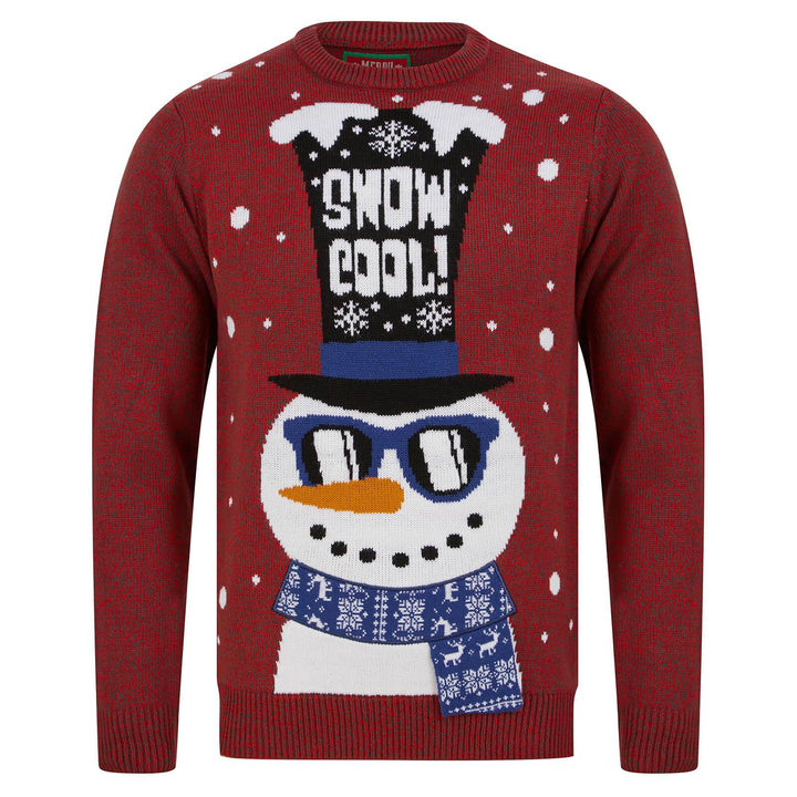 Mens LED Snowman Christmas Jumper Snow Cool Light Up Shades Tokyo Red & Grey / S