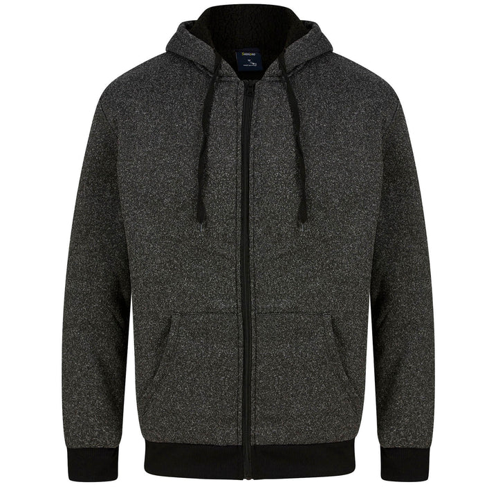 Mens Thick Fleece Lined Hoodie Full Zip Casual Jacket Black / M