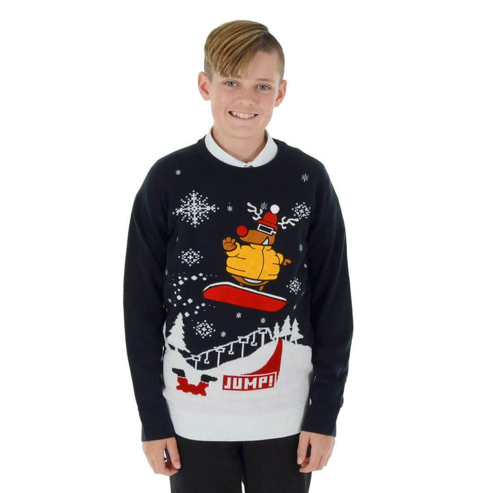 Kids Snowboarding Rudolph Christmas Jumper Snowflakes Fun Ink / 5-6