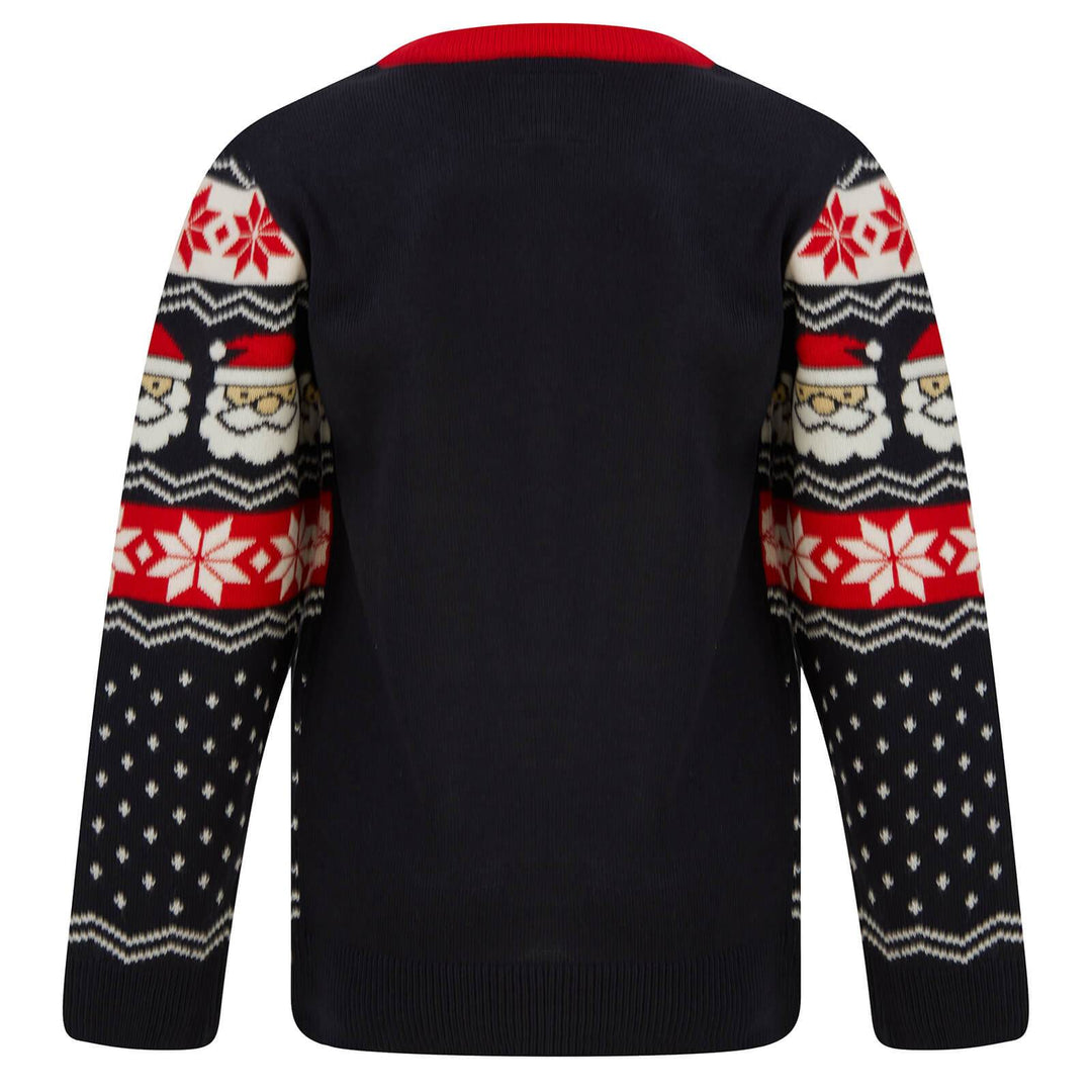 Kids Christmas Jumper Santa Head Snowflakes Red Black Nordic