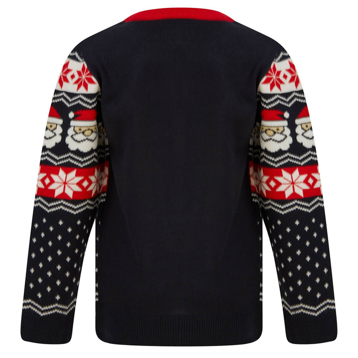 Kids Christmas Jumper Santa Head Snowflakes Red Black Nordic