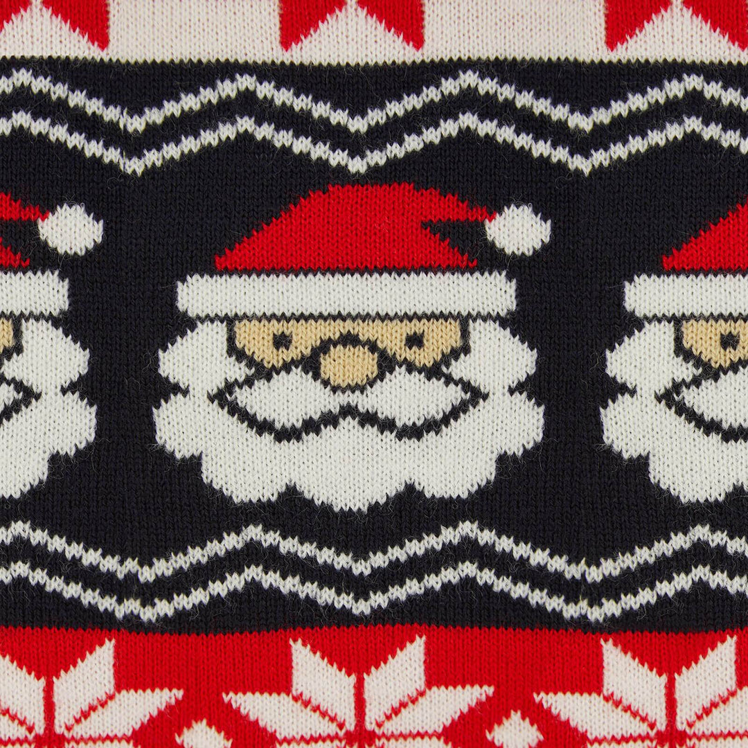 Kids Christmas Jumper Santa Head Snowflakes Red Black Nordic