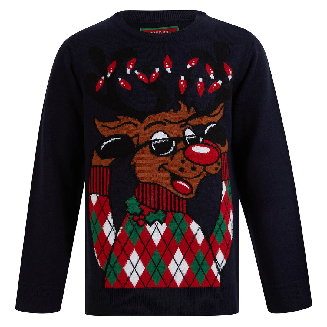 Kids Reindeer Christmas Jumper Cool Sunglasses Rudolph Ink / 4-5