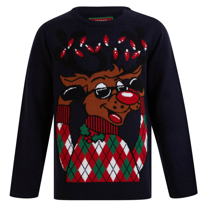 Kids Reindeer Christmas Jumper Cool Sunglasses Rudolph Ink / 4-5