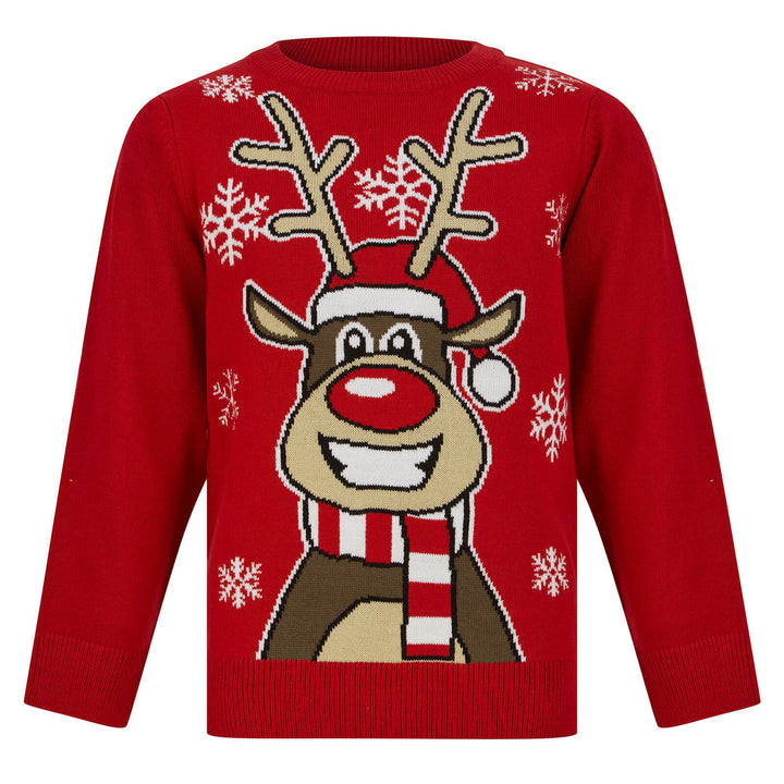 Kids Happy Reindeer Christmas Jumper Snow Rudolph Red Black George Red / 4-5