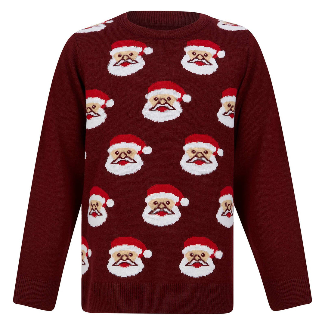 Kids Christmas Jumper Novelty Santa Claus Faces Claret Swatch / 4-5