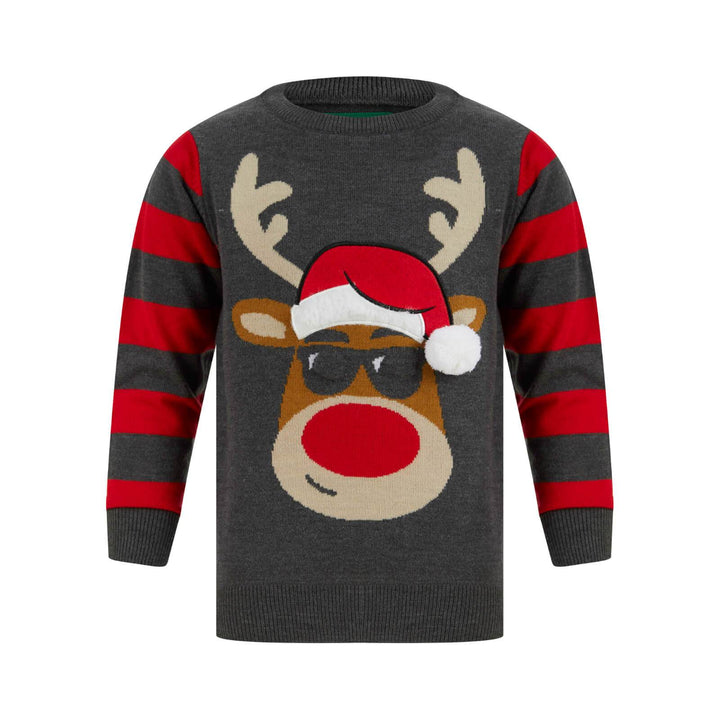 Kids LED Reindeer Christmas Jumper With Light Up Shades Grey / 4-5