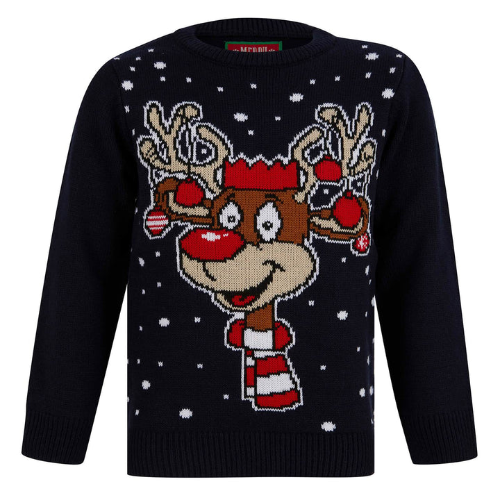 Kids LED Reindeer Christmas Jumper Light Up Baubles Ink / 4-5