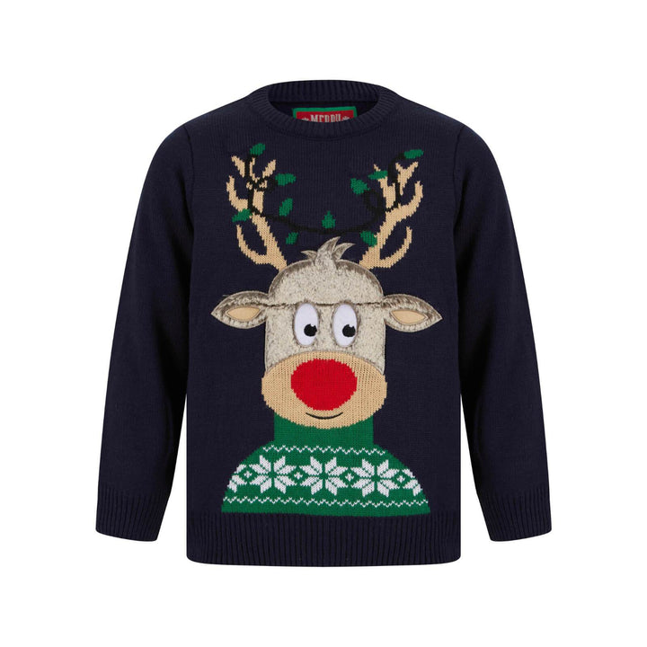 Kids LED Faux Fur Rudolph Christmas Jumper Light Up Ink / 4-5