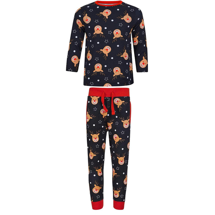 Kids Boys Christmas Pyjama Set Rudolph Print Navy Grey Navy / 4-5