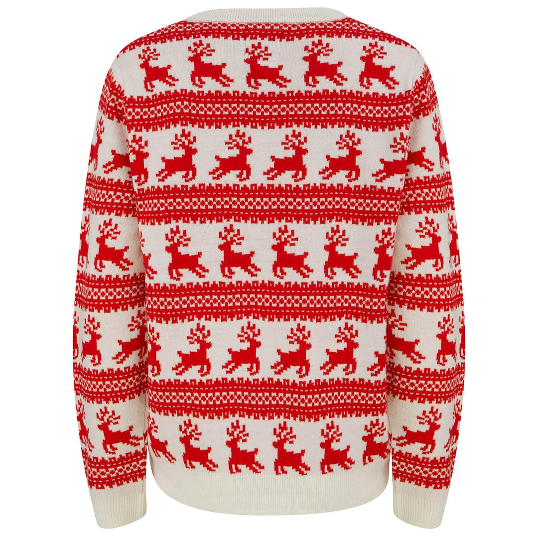 Womens Traditional Christmas Jumper Leaping Reindeer Red