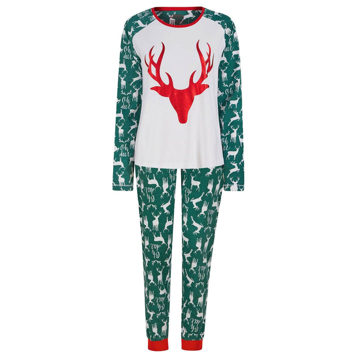 Womens Christmas Pyjama Set Stag Head Motif Green / S