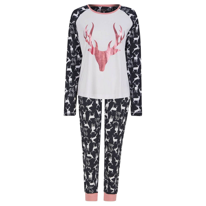 Womens Christmas Pyjama Set Stag Head Motif Navy / S