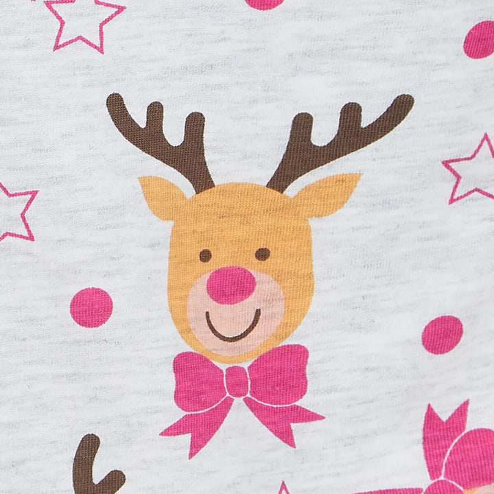 Kids Girls Christmas Pyjama Set Rudolph Print Navy Grey