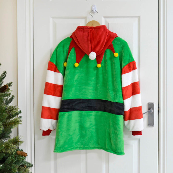 Kids Christmas Elf Hoodie Blanket Unisex Oversized Fleece Top