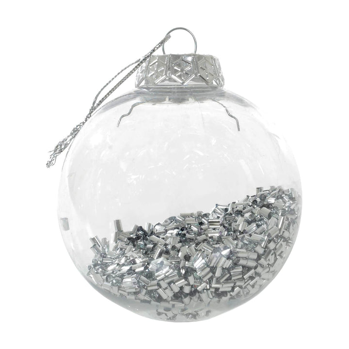 9pk Metallic Foil Filled Shaker Christmas Tree Baubles 8cm Silver