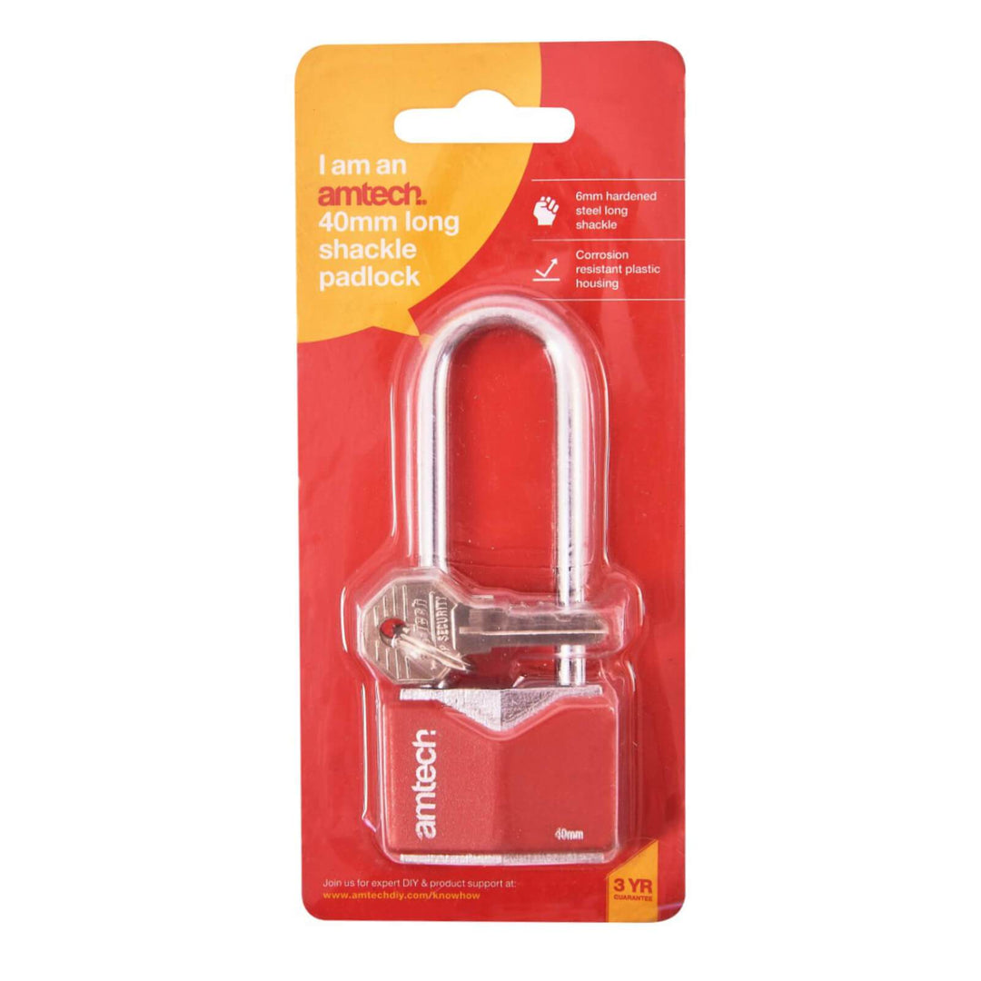 Amtech 40mm Long Shackle Chrome Plated Padlock