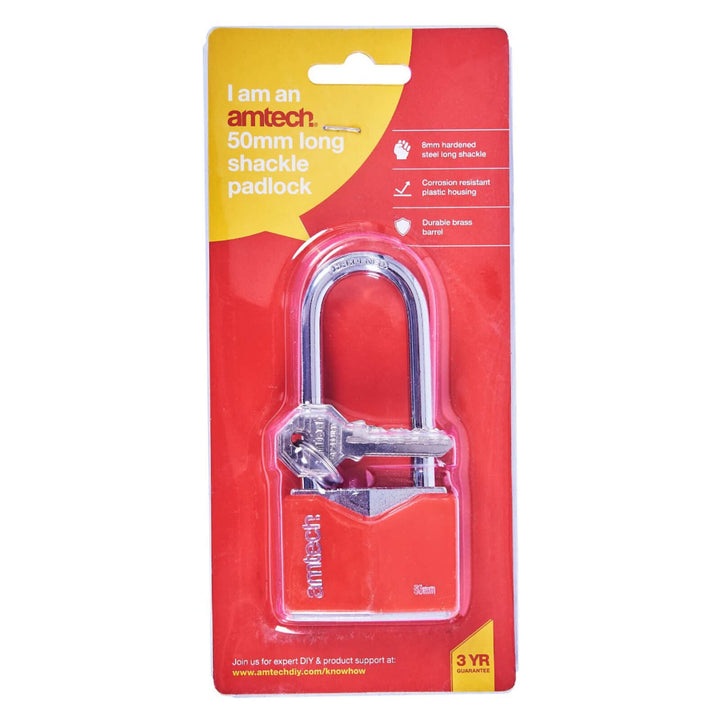 Amtech 50mm Long Shackle Padlock Chrome Plated