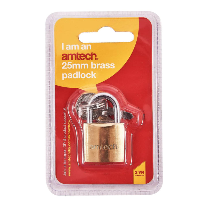 Amtech Brass Padlock Heavy Duty Steel Shackle 3 Keys