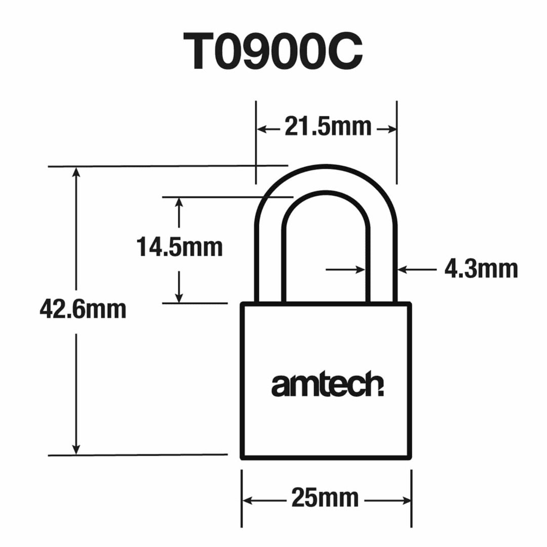 Amtech Brass Padlock Heavy Duty Steel Shackle 3 Keys