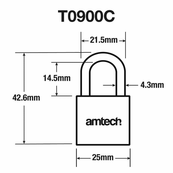 Amtech Brass Padlock Heavy Duty Steel Shackle 3 Keys