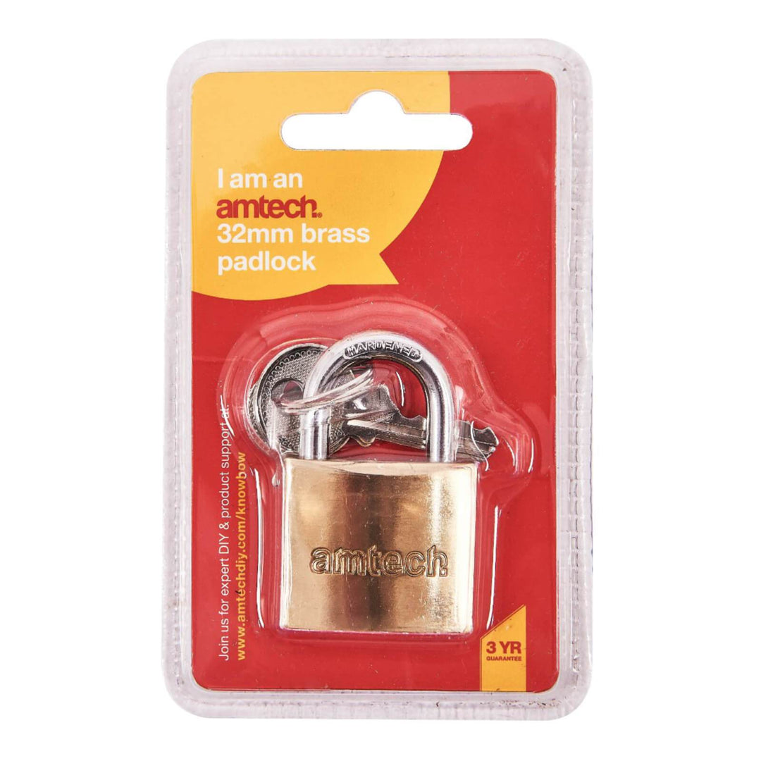 Amtech Brass Padlock Heavy Duty Steel Shackle 3 Keys