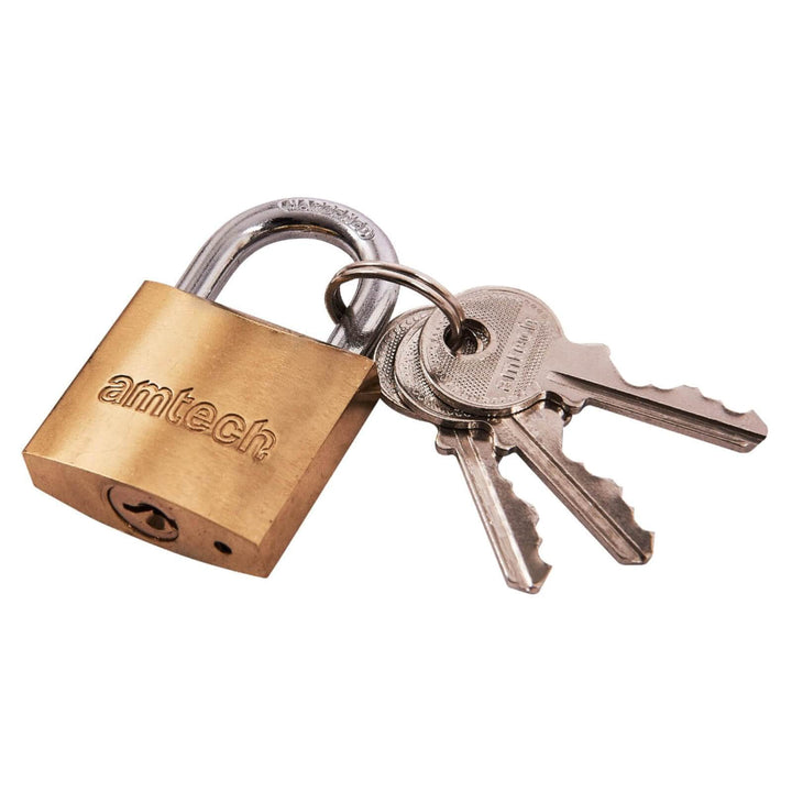 Amtech Brass Padlock Heavy Duty Steel Shackle 3 Keys 32mm