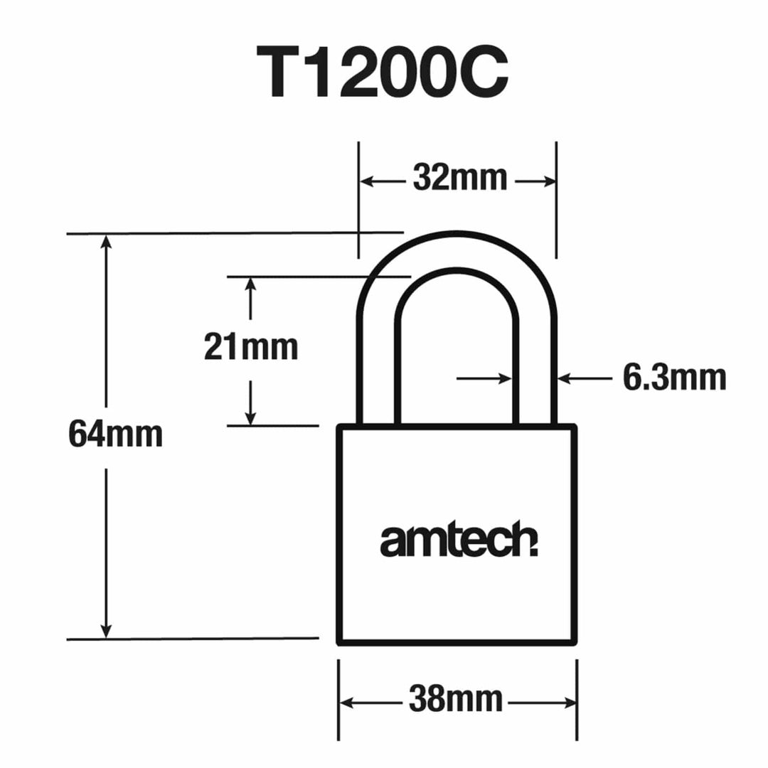 Amtech Brass Padlock Heavy Duty Steel Shackle 3 Keys