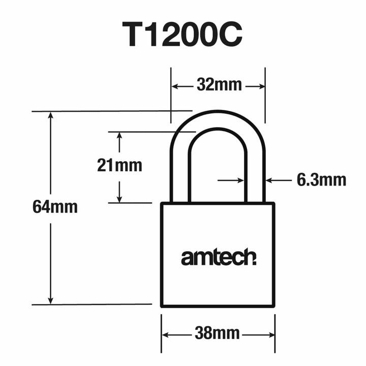 Amtech Brass Padlock Heavy Duty Steel Shackle 3 Keys