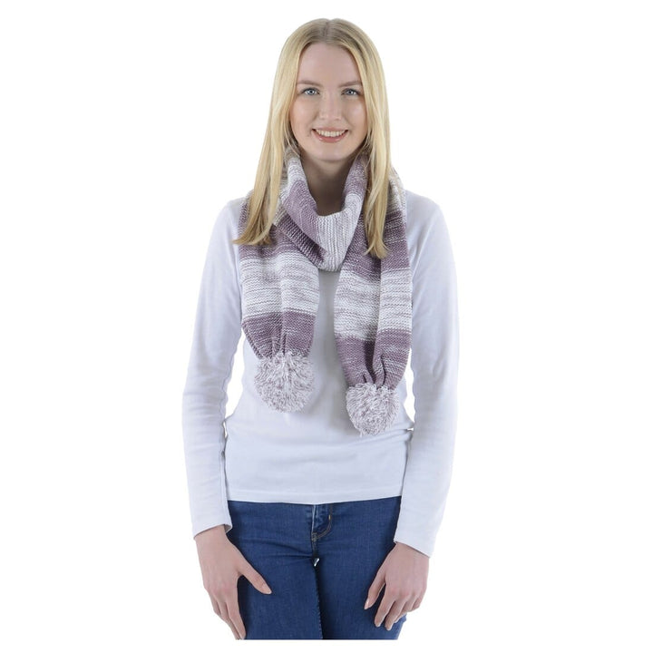 Drew Womens Knitted Scarf Marl Stripe &amp; Large Pom Poms