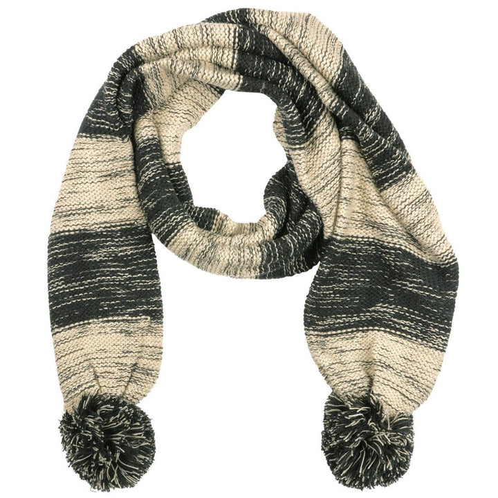 Drew Womens Knitted Scarf Marl Stripe &amp; Large Pom Poms Black
