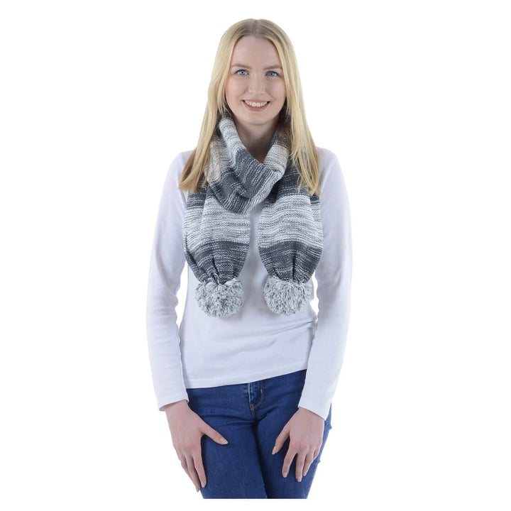 Drew Womens Knitted Scarf Marl Stripe &amp; Large Pom Poms