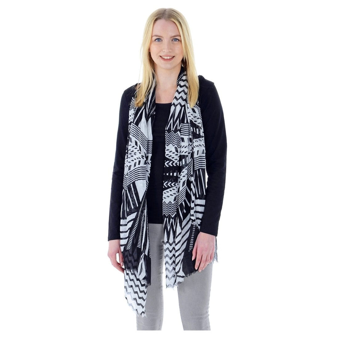 Womens Summer Scarf Black White Abstract Monochrome Ludvica