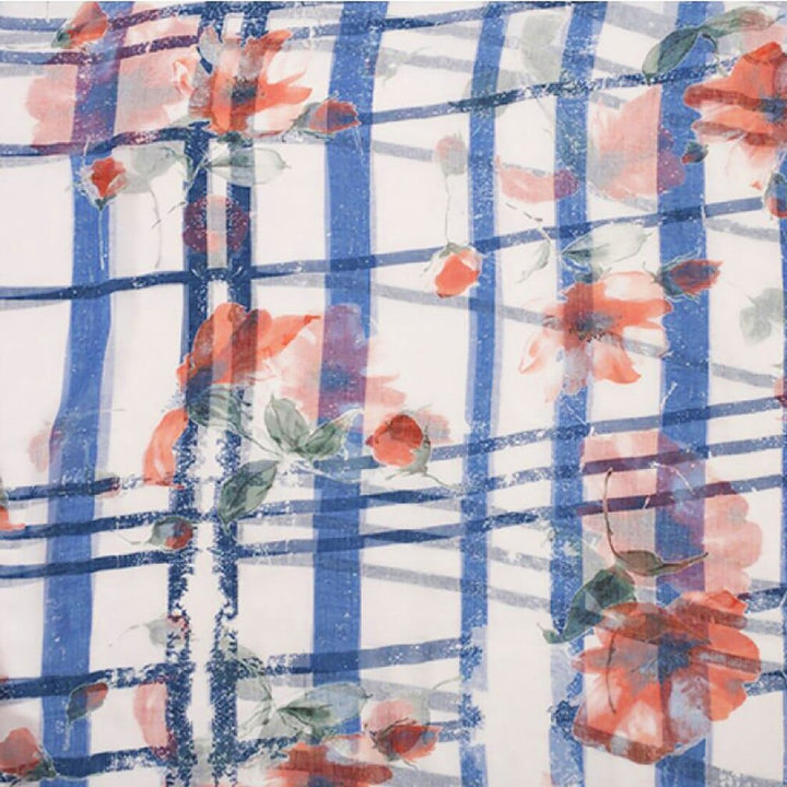Womens Lightweight Sheer Scarf With Check &amp; Floral Print (Milena)
