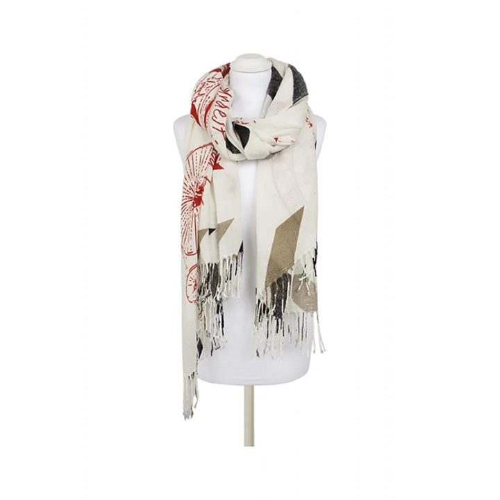 Womens Sheer Summer Scarf Retro Postal Print Neptuna