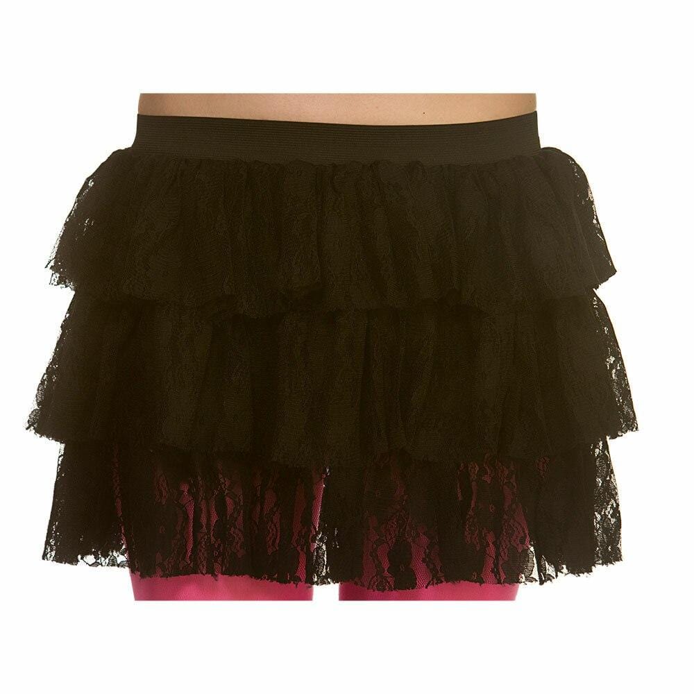 80s Lacy Ra-Ra Skirt Layered Cheerleader Tutu Fancy Dress Black