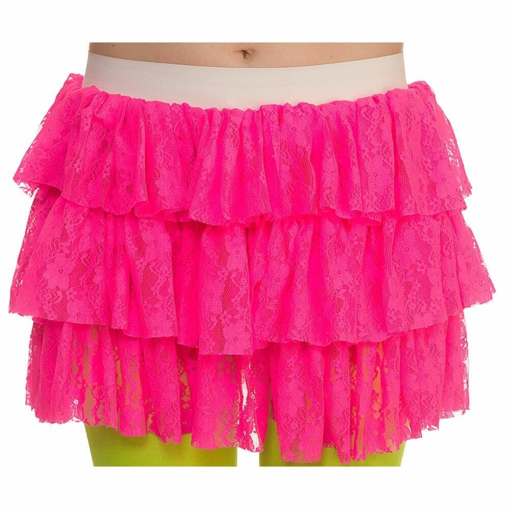 80s Lacy Ra-Ra Skirt Layered Cheerleader Tutu Fancy Dress Pink