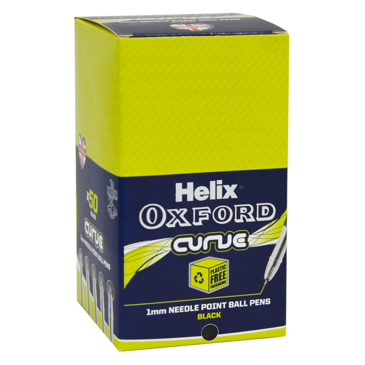 Box Of 50 Ball Pens Helix Oxford Curve 1mm Needle Point Black